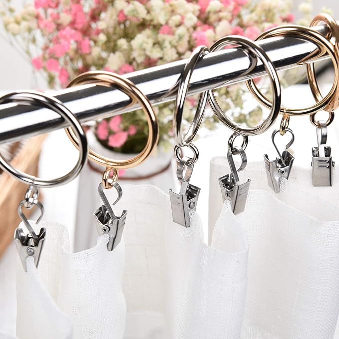 Coideal Curtain Clips Hooks Stainless Steel, 100 Pack Silver Small Heavy Duty Hanging Clips for Drapes, Shower Curtains, RV Camper Awning, String Lights, Christmas Decorations, Indoor Outdoor Decor - Image 2