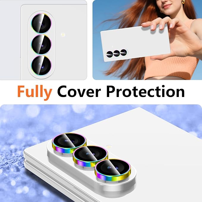 for Samsung Galaxy Z Fold 8 Ultra Camera Lens Protector, Individual Metal Ring Tempered Glass Lens Cover, [Strong Adsorption] Scratch Resistant Ultra-Thin HD Clear Lens Cover, 1 Set-Colorful Ring - Image 8