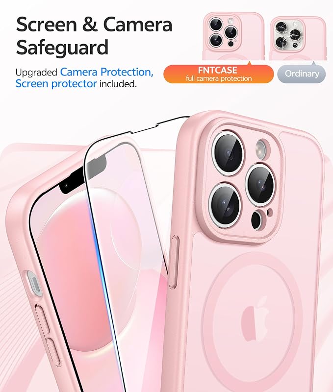 FNTCASE for iPhone 13 Pro Case, Fit for Magsafe, Screen Protector | Full Camera Protection, Translucent Matte, 14FT Military Grade Drop Proof, Shockproof Protective Phone Cover, Light Pink - Image 4