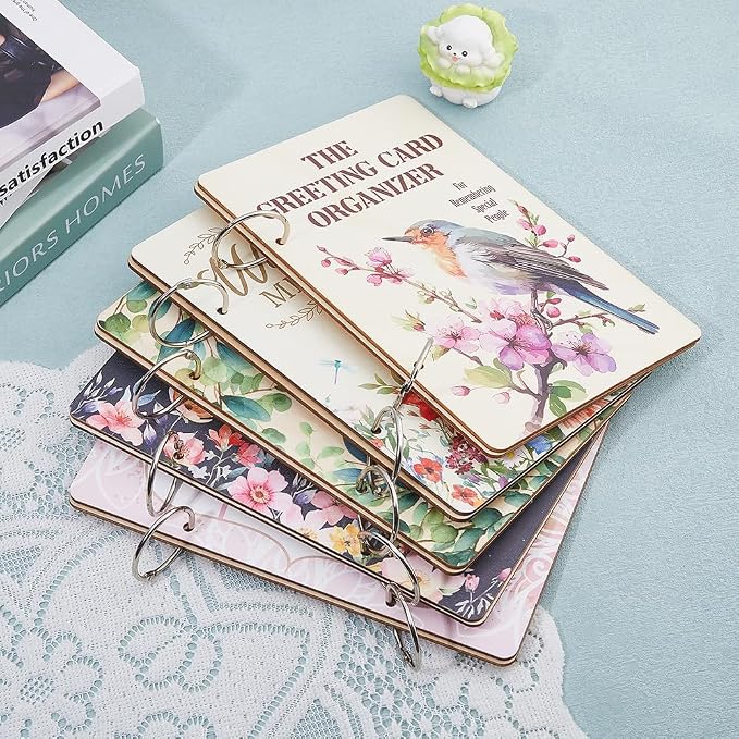 SUPERDANT Let Your Greatness Bloom Wooden Loose Leaf Watercolor Floral Design Journal Card Keeper Motivational Text Planner Card Holder Elegant Greeting Card Organizer Photo Album with 2-Rings - Image 6