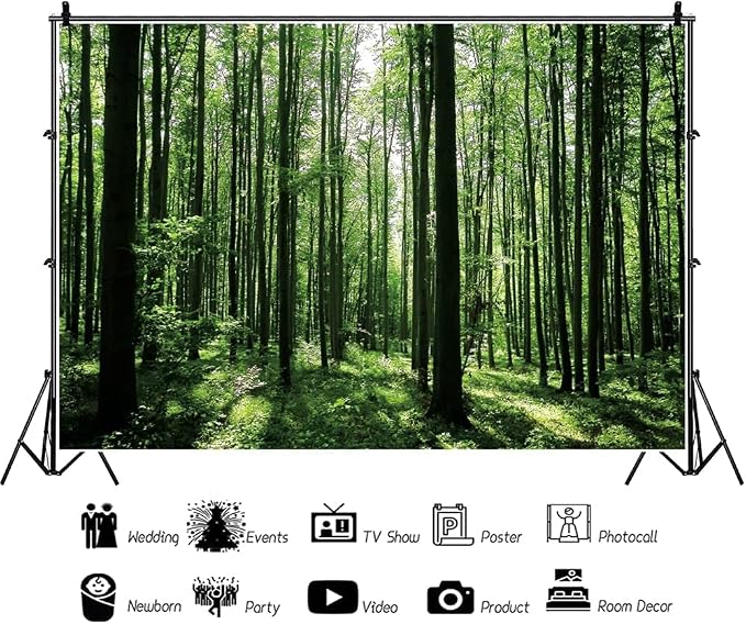 Jungle Forest Photography Backdrop 8x6ft Green Rainforest Sunlight Grassland Wonderland Nature Landscape Background for Spring Adventure Camping Hiking Theme Party Decoration Banner Photoshoot Prop - Image 4