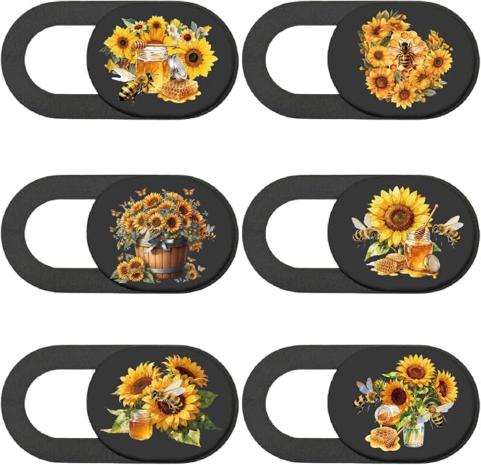 6Pcs 6 Styles Camera Cover Slide Flowers Phone Privacy Camera Cover Bees Sunflower Design Webcam Protector for Laptop Desktop Computer Tablet Phone Notebook Mini PC Accessories Office Use by PRESSINART