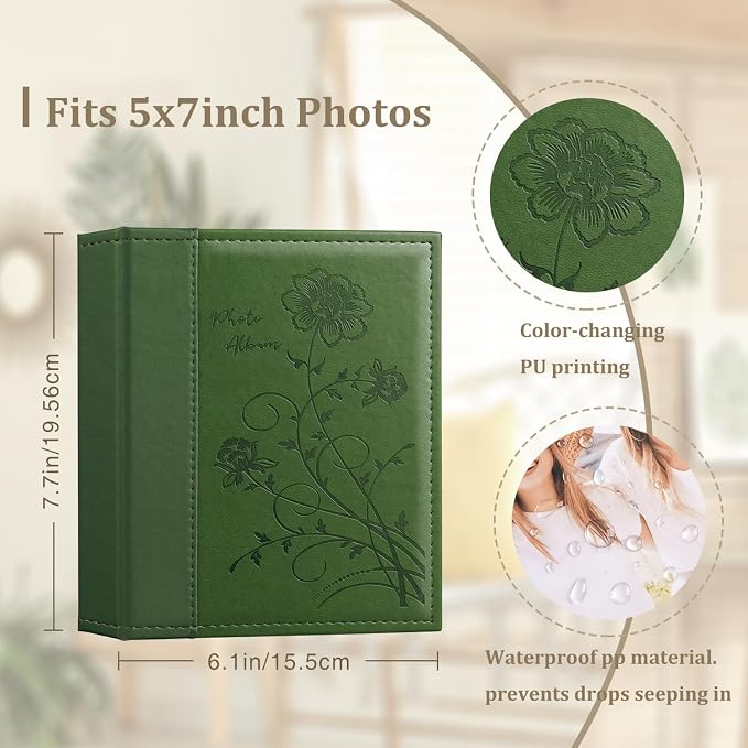 Artmag Photo Album 5x7 2 Packs Clear Pages Pockets Leather Cover Slip Slide in Photo Album Book Each Holds 100 Vertical 5x7 Photos Picture Book for Wedding Family (Dark Green) - Image 2