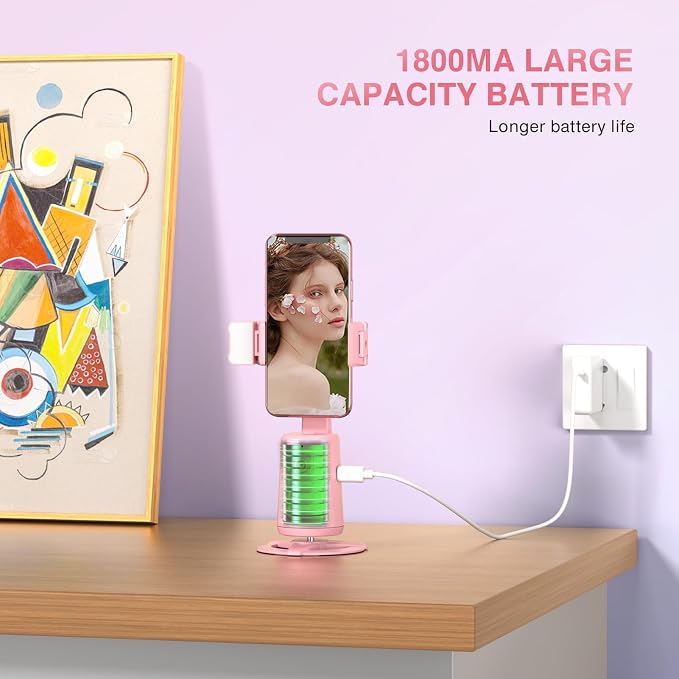 Auto Face Tracking Tripod 360° Rotating Cell Phone Photo and Video Kits Stand, No App, Camera Stand with Remote and Gesture Control, Rechargeable Smart Shooting Stand for Live Recording Tiktok（Pink） - Image 8