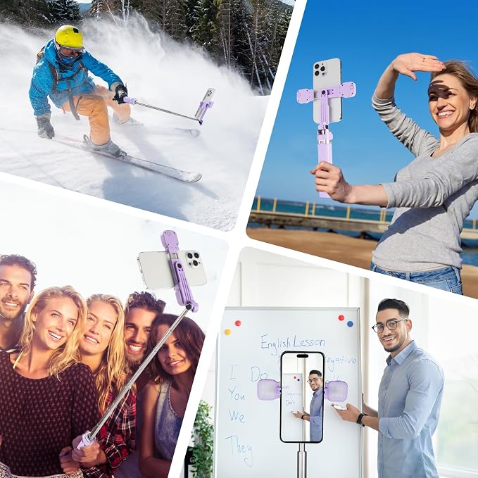 MQOUNY Mini iPhone Tripod Stand & Selfie Stick with Wireless Remote & Removable Light, Extendable Stand 360 Rotation Compatible with iPhone & Android Samsung (Purple) - Image 6