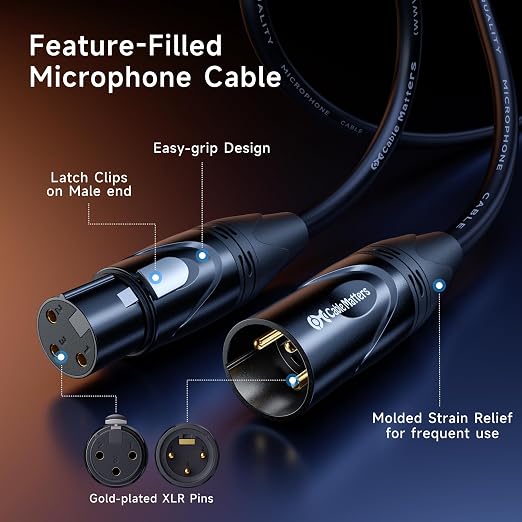 Cable Matters 2-Pack Premium XLR to XLR Cable, Microphone Cable, M-F, 15ft | Mic Cable, Male to Female, 21 AWG Oxygen-Free Copper (OFC), Black - Image 6
