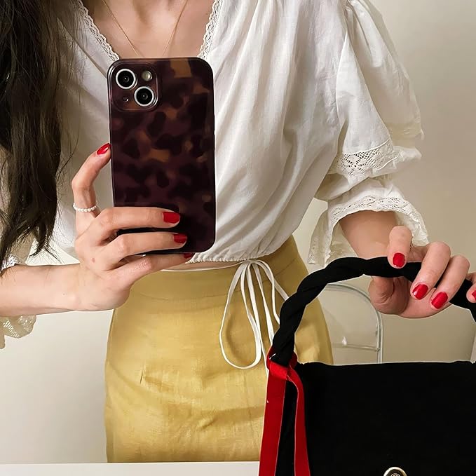 Aesthetic Tortoise Shell Phone Case for iPhone 16 Pro 6.3in,Retro Cool Girl Leopard Print Brown Amber Trendy Full Camera Protective Cover for iPhone 16pro 6.3" - Image 4