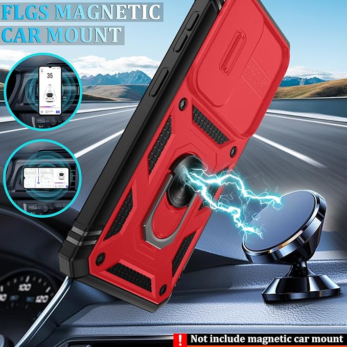 Gritup for Samsung Galaxy S26 Case with Slide Camera Cover | 2*Screen Protector, Build in 360° Rotating Ring Kickstand, Military Grade Protective Cover for Samsung S 26, Red+Black - Image 7