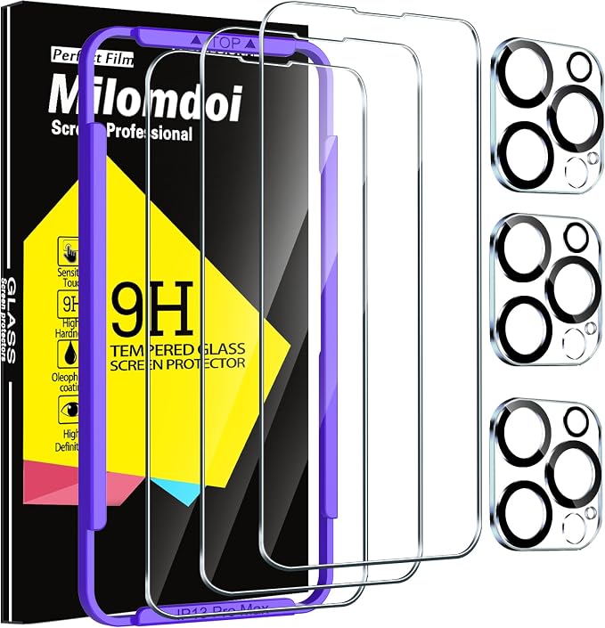 Milomdoi Screen Protector for iPhone 13 Pro,Tempered Glass | 3+3 Pack, 9H+ Hardness, Camera Lens Protector, Military Grade Shatterproof, Easy Installation, No Bubbles, Case Friendly by Milomdoi