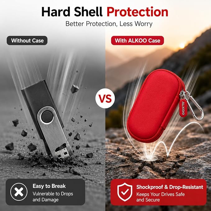 USB Flash Drive Case, SD Card/Thumb Drive/Memory Cards Holder, Bag Only | SDXC/SDHC Storage, Electronic Accessories Organizer for SanDisk / for Samsung, for Students/IT/Office/School/Travel, Red - Image 6