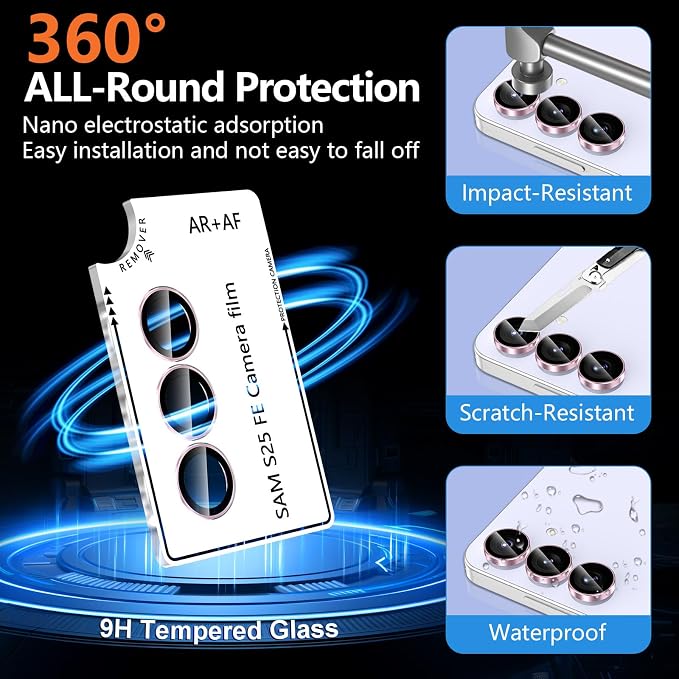for Samsung Galaxy S25 FE Camera Lens Protector, Individual Metal Ring Tempered Glass Lens Cover, [Strong Adsorption] Scratch Resistant Ultra-Thin HD Clear Lens Cover, 1 Set-Pink Ring - Image 2