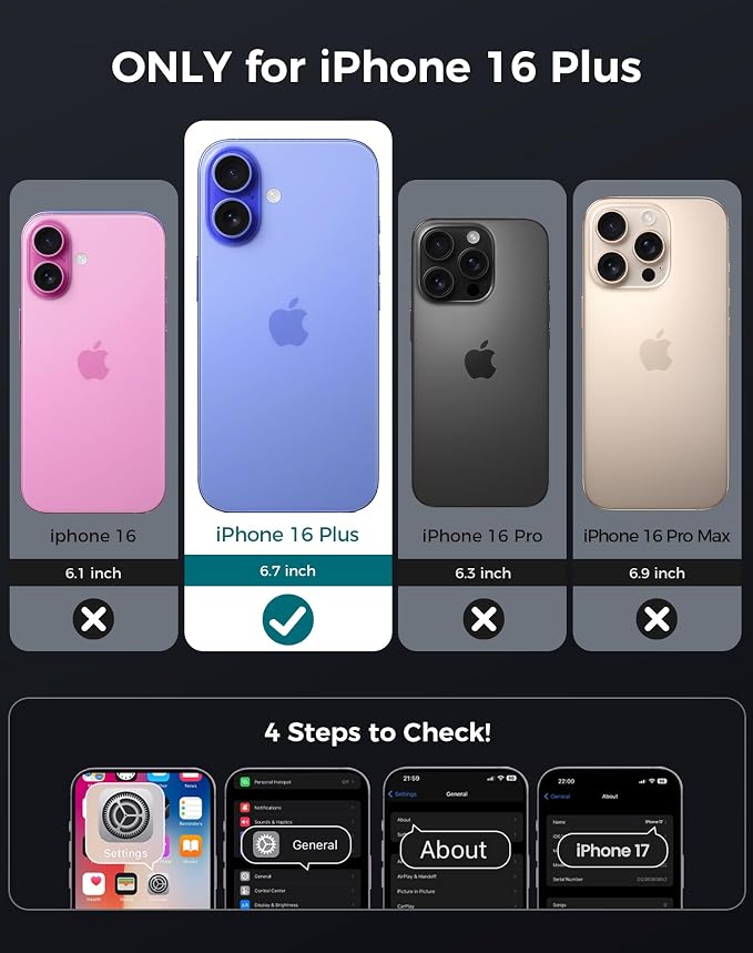 Goton 3 in 1 for iPhone 16 Plus Case with Privacy Screen Protector Blue | Glass Camera Lens Protector,Compatible for MagSafe,Invisible Kickstand, Shockproof Phone Cover for iPhone16 Plus - Image 2