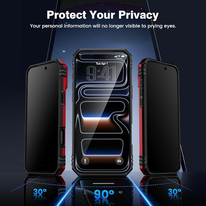 VEGO for iPhone 17 Pro Max Case with Slide Camera Cover and Kickstand Red | Privacy Tempered Glass Screen Protector & Ring Kickstand Military Grade Protection Cover for iPhone 17 ProMax - Red - Image 3