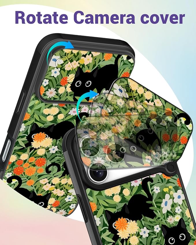 Buleens for iPhone 17 Pro Case 6.3 Inch - with Ring Stand & Camera Cover Aesthetic Cute Designed for Women Girls Pretty Girly Cat Flowers Phone Case for iPhone 17 Pro Compatible with Magsafe - Image 3