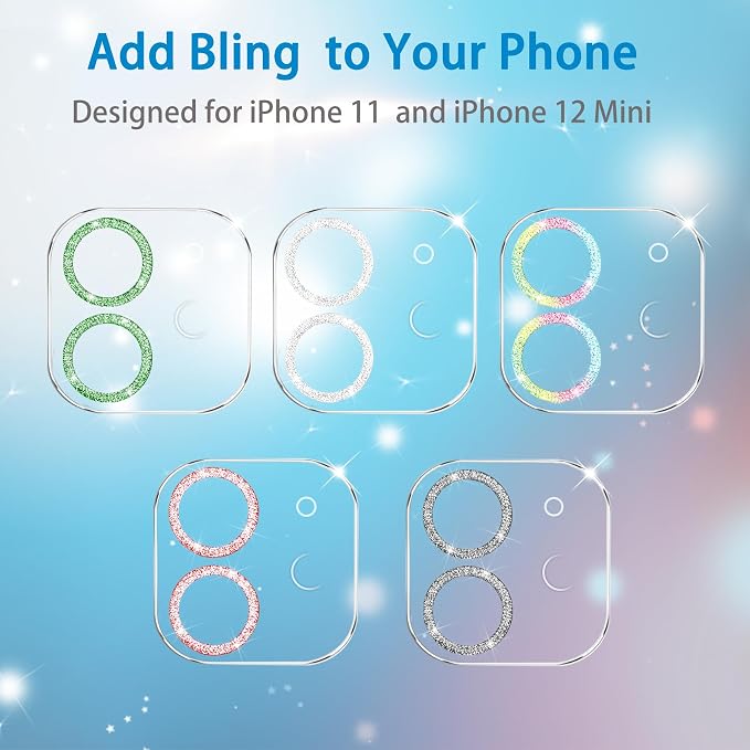 3 Pack Dengduoduo Camera Lens Protector for iPhone 11 & iPhone 12 Mini,Glitter Bling Sparkle Ultra HD, Tempered Glass, 9H Hardness, Anti-Scratch, Case Friendly, Easy to Install [No Affect on Night Shots] - Image 7