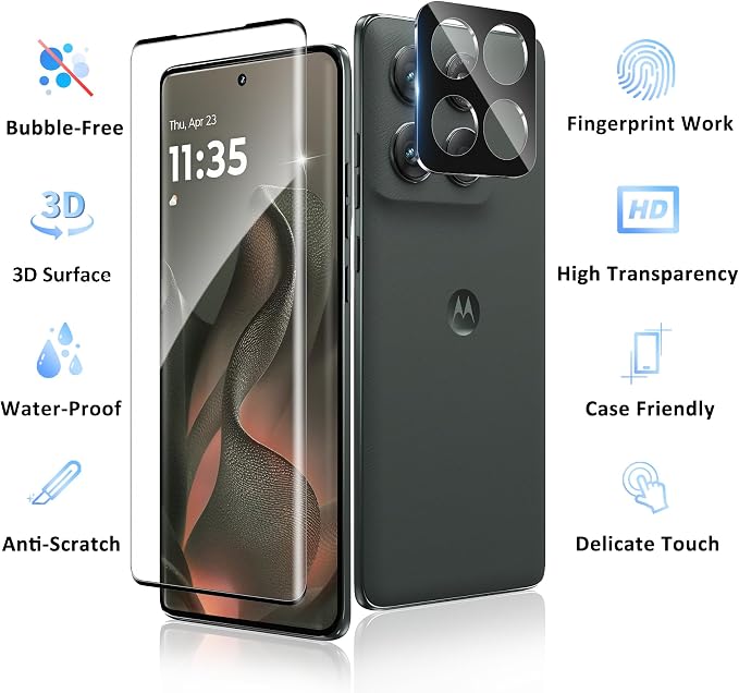 2+2 Pack for Motorola Edge 2025 Screen Protector and Camera Protectors, Fingerprint Support, Case Friendly, Bubble-Free, Anti-Scratch, 9H Hardness, HD Clear Glass Screen Protector for Edge 2025 - Image 7