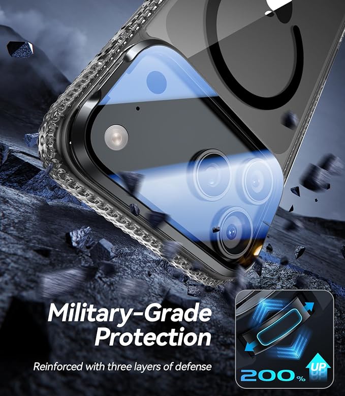 VOFATA [Upgraded Full Camera Protection] for iPhone 17 Pro Max Case with Camera Cover Stand [Fit for MagSafe][10FT Mil-Grade Protection] Transparent Magnetic iPhone 17 Pro Max Phone Case, Clear Black - Image 6