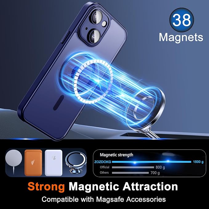 for iPhone 15 Plus Case with Privacy Screen Protector, Blue | Full Camera Protection, Translucent Matte Magnetic, Compatible with MagSafe, Shockproof Phone Cover, Slim Fit - Image 3