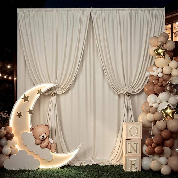20x12 ft Beige Backdrop Curtains for Weddings Parties, Birthdays and Photos | 4 Panels 5x12 ft, Wrinkle-Free Polyester Drapes, Washable, Ironable, 4 in Rod Pocket for Baby Showers Photography Background - Image 6