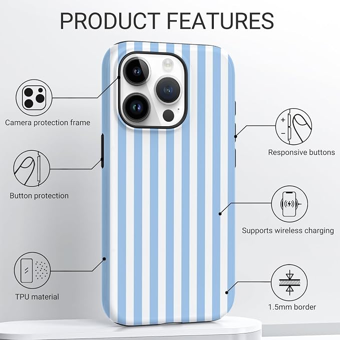 TPU Phone Case for iPhone 15 Pro, MagSafe Wireless Charging Compatible, Shockproof Slim Fit Protective Cover with Anti-Yellowing & Raised Camera Protection (Blue Stripe, iPhone 15 Pro) - Image 4