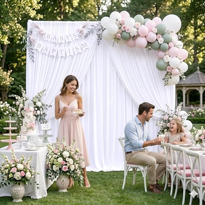 20ft x 8ft Wrinkle Free White Backdrop Curtains for Parties, 4 Panels Thick Polyester Photo Backdrop Drapes for Weddings Birthday Photography Background Curtains - Image 4