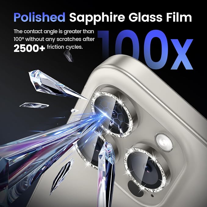 Tensea Camera Lens Protector for iPhone 16 Pro Max/16 Pro/15 Pro Max/15 Pro | Metal Aluminum Alloy Tempered Glass Cover Bling Camera Screen Protector Accessories, Case Friendly - Image 6