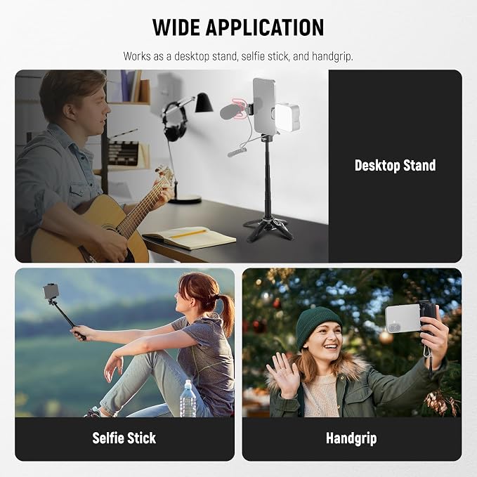 NEEWER Selfie Stick with Detachable Bluetooth Remote Shutter, Lightweight Foldable Travel Tripod for iPhone for YouTube/TikTok Vlogs Live Streaming Photography, Black, P15 - Image 3