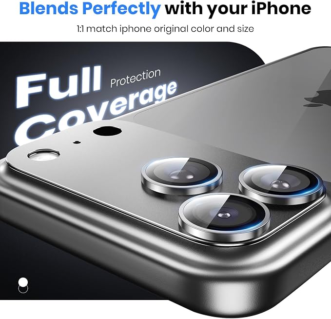 for iPhone 17 Pro Max Camera Lens Protector - 12FT Shatterproof | Military Grade Protection, Strong Adsorption, 9H+ Tempered Glass Camera Screen, Full Protective Cover, Case Friendly, White - Image 3