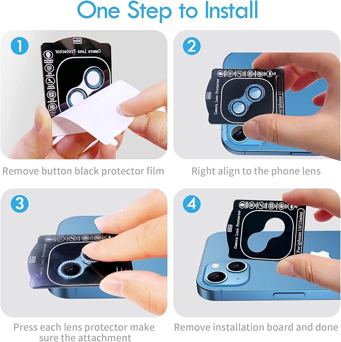 for iPhone 13/13 Mini Camera Lens Protector Bling Diamond, Black | Individual Metal, 9H Hardness, Scratch Resistant, Shockproof, Drop Protection, Case Friendly, Stylish Accessories - Image 7
