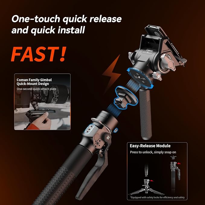 One-Click Lifting Carbon Fiber Monopod, 69‘’ Camera Monopod with Feet, Lightweight Travel Tripod with Quick Release Plate for Camera, DSLR, Camcorder, Max Load 22lbs/10kg (M1ProV5) - Image 6