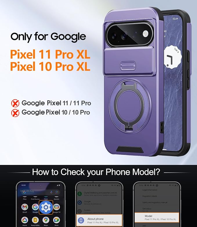 JAME for Google Pixel 10 Pro XL/11 Pro XL Case, Stand & Slide Camera Cover | Ring Holder Kickstand, Screen Protectors, Dual-Layer Shockproof Protective, Magnetic Accessory Friendly Phone Case, Purple - Image 2