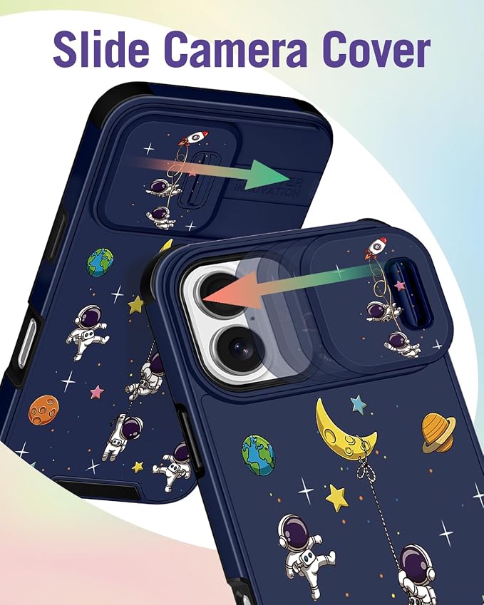Buleens for iPhone 17 Case 6.3 Inch - with Ring Stand & Camera Cover Aesthetic Cute Designed for Women Girls Girly Cartoon Astronaut Unique Phone Case for iPhone 17 Compatible with Magsafe - Image 3