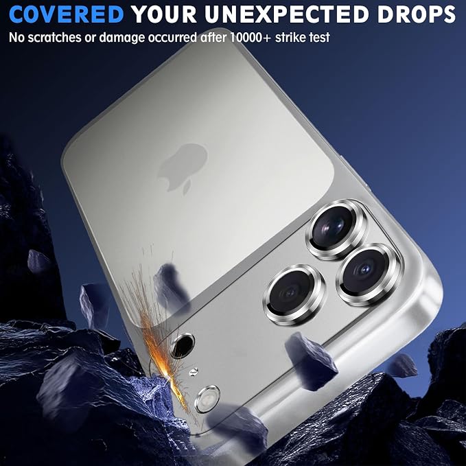 SiHPuoy Camera Lens Protector for iPhone 17 Pro Max, Tempered Glass,Silver | 2pcs, 9H+ Hardness, Military Grade Shatterproof, Anti-Scratch, Case Friendly, Metal Camera Cover, Does not Affect Night Shots - Image 7