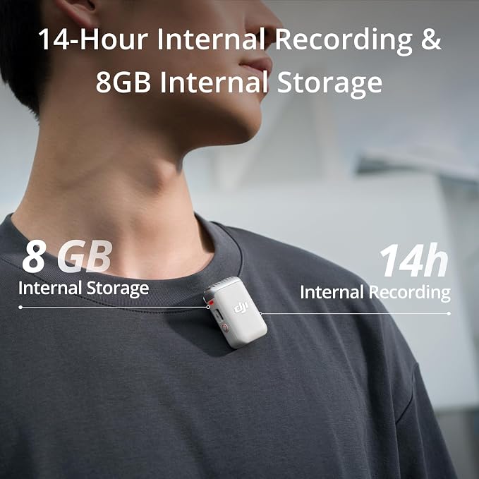DJI Mic 2 Transmitter (Pearl White), Wireless Microphone | Noise Cancelling, 14-Hour Internal Recording, 6-Hour Battery, Magnetic Attachment, Bluetooth Microphone, YouTube, Vlogs - Image 3