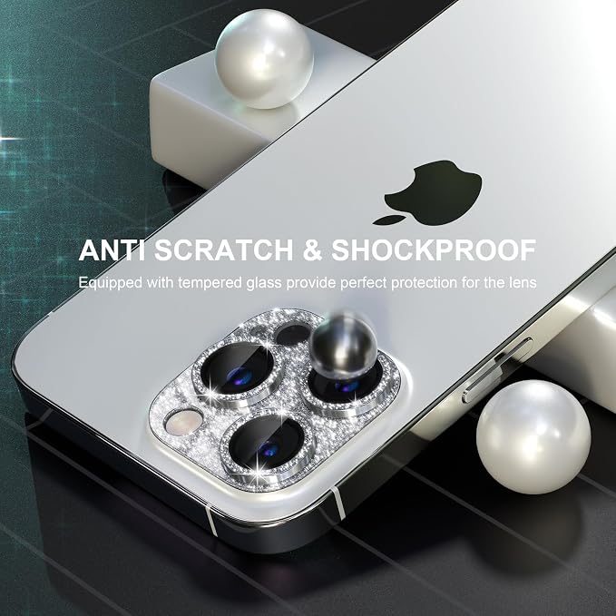 Choiche for iPhone 15 Pro/iPhone 15 Pro Max Camera Lens Protector | Bling Camera Cover with 9H Tempered Glass Lens Screen Protector Metal Ring Decoration Accessories (Glitter-Silver) - Image 4