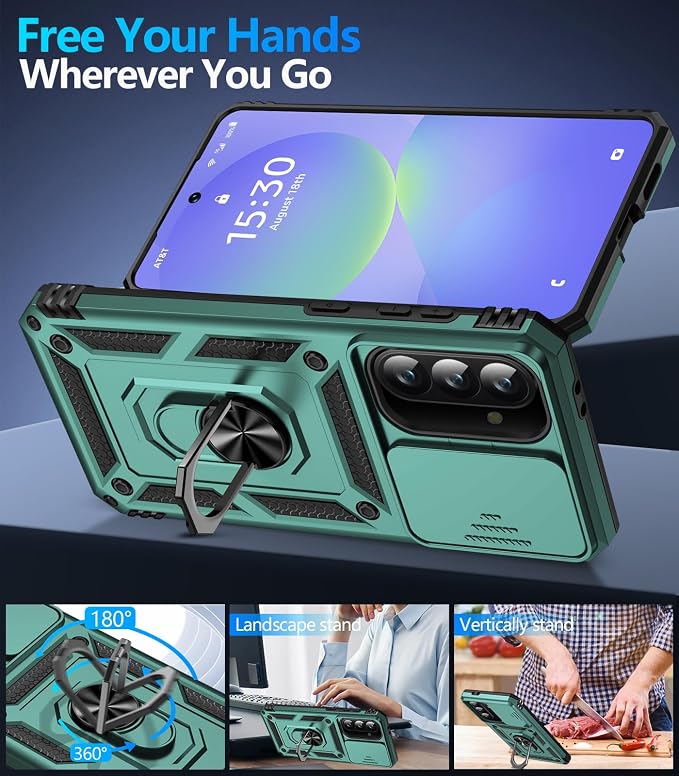 Taisairu for Samsung Galaxy A37 Case/A36 Case with Screen Protector & Slide Camera Lens Cover, Built-in Ring Stand Shockproof Protective Case for Samsung A37 5G Case/Samsung A36 5G Case (Green) - Image 3