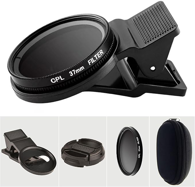 37mm CPL Polarized Phone Camera Lens, Universal Clip On CPL Phone Filter Lens, HD Optical Glass Polarized Lens for iPhone Samsung Most Phones, Anti-Glare Camera Lens for Photography by VLUOO