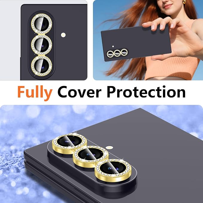 for Samsung Galaxy Z Fold 8 Ultra Camera Lens Protector, Individual Metal Ring Tempered Glass Lens Cover, [Strong Adsorption] Scratch Resistant Ultra-Thin HD Clear Lens Cover, 1 Set-Gold Diamond - Image 8