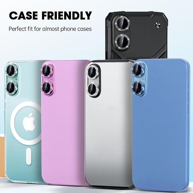 for iPhone 16/16 Plus Camera Lens Protector Bling Glitter, Pink | Individual Metal, 9H Hardness, Scratch Resistant, Shockproof, Drop Protection, Case Friendly, Stylish Accessories - Image 6