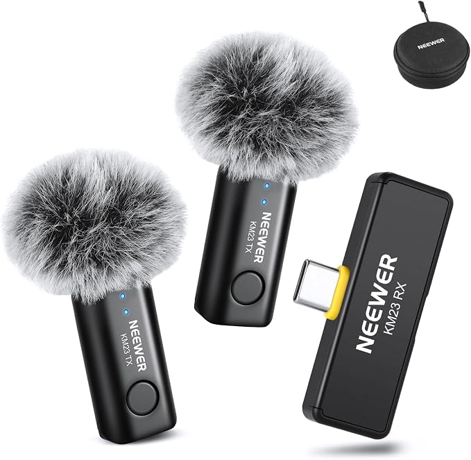 NEEWER Wireless Lavalier Microphone for iPhone Android Tablet PC Laptop 131ft/40m Range Noise Cancellation Omnidirectional Mic for Vlogging Live Streaming (1x RX + 2x TX), KM23 by Neewer