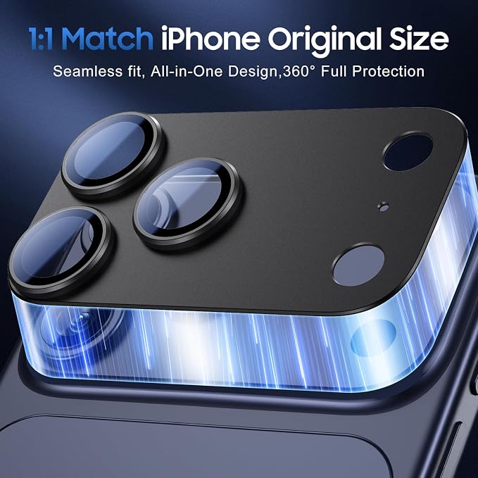 UniqueMe for 3 Pack iPhone 17 Pro Camera Lens Protector - All Black | Drop Protection, Case Friendly, Acrylic Material, Camera Cover Screen, Update New Version - Image 5
