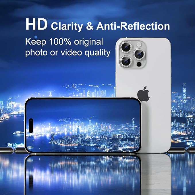 Misea Compatible for iPhone 16 Pro/iPhone 16 Pro Max Camera Lens Protector | 9H Tempered Glass Ultra HD Bling Camera Screen Protector Cover Metal Individual Ring Decoration Accessories, Silver Glitter - Image 4