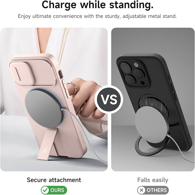 SURITCH for iPhone 12/12 Pro Case with Magnetic Camera Slide Cover and Adjustable Kickstand, Compatible with MagSafe, Shockproof Bumper Case Slim Protective Cover for iPhone 12/12 Pro 6.1 Inch, Pink - Image 5