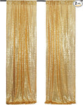 Poise3EHome Gold Sequin Backdrop Curtain, 2 Panels 2Ft x 8Ft Glitter Photography Background for Party Baby Shower Wedding Birthday Christmas Thanksgiving Halloween Decoration by Poise3EHome