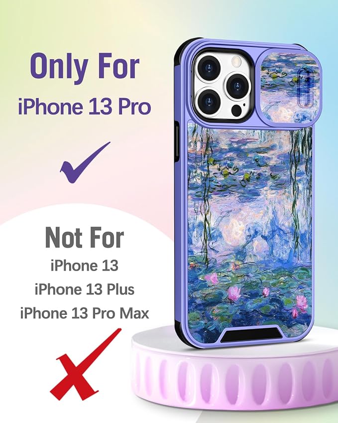 Buleens for iPhone 13 Pro Case 6.1 Inch - with Ring Stand & Camera Cover Aesthetic Cute Designed for Women Girls Girly Pretty Blue Water Lily for Phone Case for iPhone 13 Pro Compatible with Magsafe - Image 2