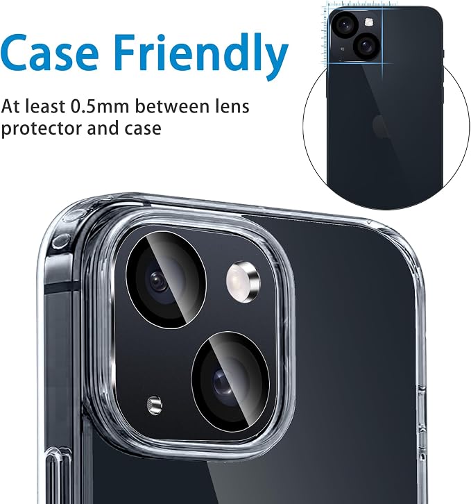 Camera Lens Protector for iPhone 14 /iPhone 14 Plus Metal Camera Cover Film, 9H Tempered Glass, Anti-Scratch, Case Friendly- Black - Image 6