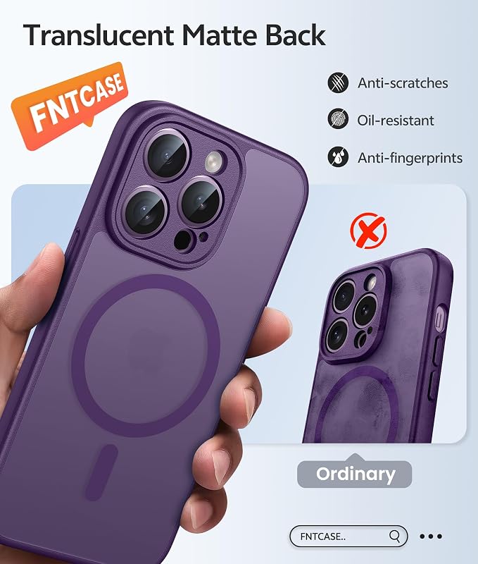 FNTCASE for iPhone 14 Pro Case, Compatible with Magsafe, Screen Protector | Full Camera Protection, Translucent Matte, 14FT Military Grade Drop Proof, Shockproof Protective Phone Cover, Purple - Image 6