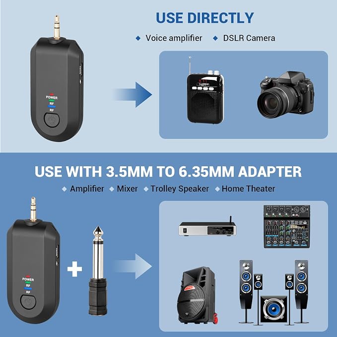Depusheng 2.4G Wireless Microphone Headset,Lavalier and Handheld Mic 160ft Range,with 1/8''&1/4'' Plug for PA System,Voice Amplifier (Two Headset Microphone) - Image 3