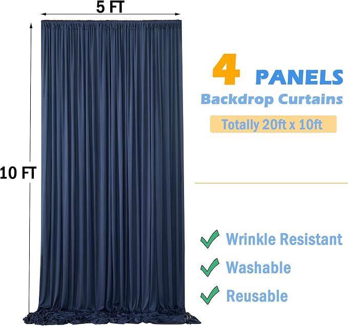 20ftx10ft Navy Blue Backdrop Curtains for Parties, Wrinkle Free Navy Photo Curtains Backdrop Drapes 4 Panels Back Drop Cloth Drapery for Wedding Birthday Photography Background - Image 6