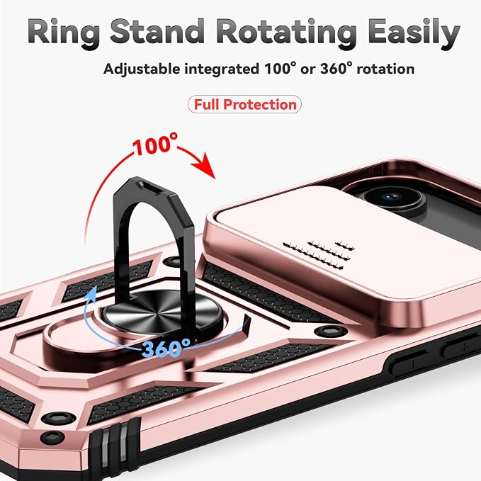 SunStory Phone Case for iPhone Air Case with HD Screen Protector & Slide Camera Cover & Rotated Ring Kickstand, [Military-Grade] Phone Case for iPhone 17 Air, Rose Gold - Image 4